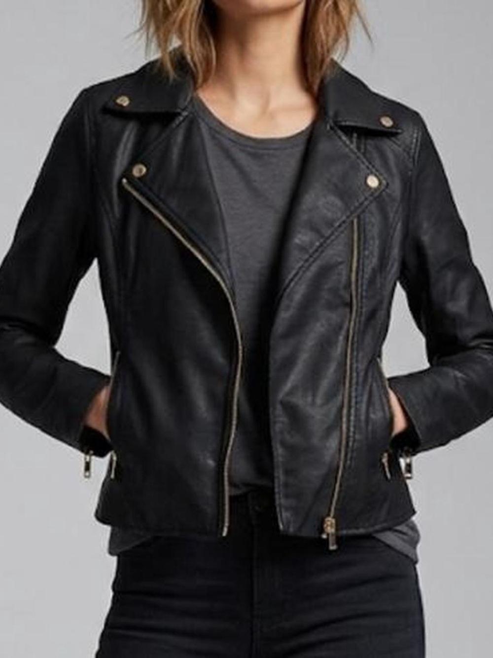 Classic Black Moto Leather Jacket - Women's
